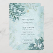 Aquamarine Hochzeit der katholischen Hochzeitsmess Einladung (Vorne/Hinten)