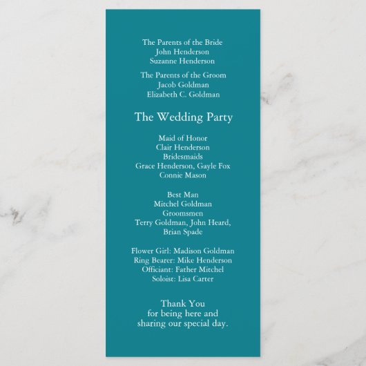 Aquamarine Hochzeit der klassischen Monogramm Programm (Rückseite)