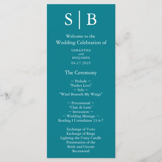 Aquamarine Hochzeit der klassischen Monogramm Programm (Vorderseite)