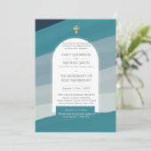 Aquamarine Hochzeit des Blue Katholic Nuptial Mass Einladung (Stehend Vorderseite)