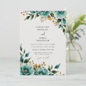 Aquamarine Hochzeit des Botanischen Frühlings Einladung (Stehend Vorderseite)