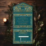 Aquamarine Hochzeit des Königlichen Mittelalters All In One Einladung<br><div class="desc">Feiern Sie Ihren besonderen Tag mit diesem königlich-mittelalterlichen Schwert Hochzeitsdesign. Das Design auf der Rückseite des Einladens ist KEINE echte Goldfolie. Sie können dies durch einen Klick auf "PERSONALISIEREN" weiter anpassen.</div>