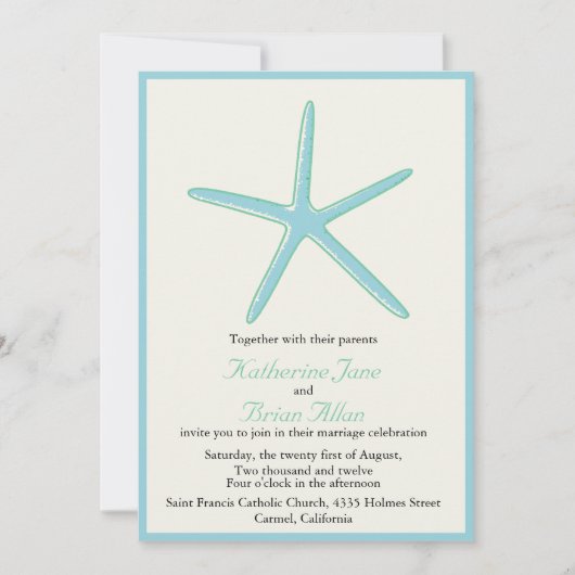 Aquamarine Hochzeit Einladung (Vorderseite)