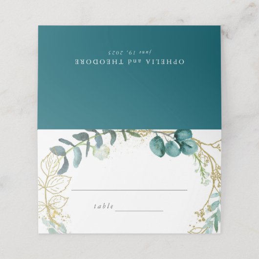 Aquamarine Hochzeit im botanischen Grünen Platzkarte (Außenseite Aufgefaltet)