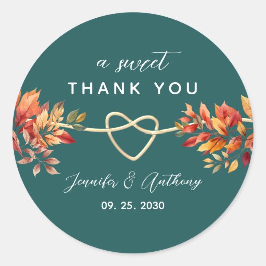 Aquamarine Hochzeit im Herbst Vielen Dank Runder Aufkleber (Vorderseite)