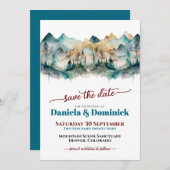 Aquamarine Hochzeit im Wasserfarbenbereich Das Dat Einladung (Vorne/Hinten)