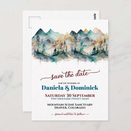 Aquamarine Hochzeit im Wasserfarbenbereich Das Dat Postkarte (Vorne/Hinten)