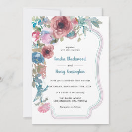 Aquamarine Hochzeit in Blau und Rosa Einladung