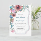 Aquamarine Hochzeit in Blau und Rosa Einladung (Stehend Vorderseite)