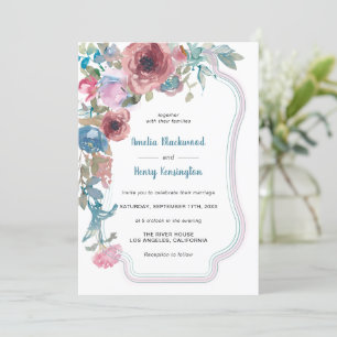 Aquamarine Hochzeit in Blau und Rosa Einladung