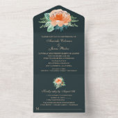 Aquamarine Hochzeit mit Aquarellpfirsich All In One Einladung (Innen Boden)