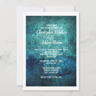 Aquamarine Hochzeit mit blauem Grunge Einladung
