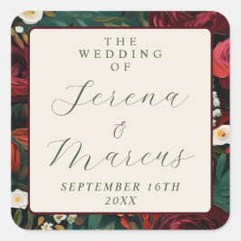 Aquamarine Hochzeit mit gemalt floraler Dunkelheit Quadratischer Aufkleber