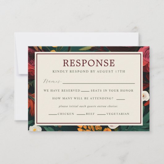 Aquamarine Hochzeit mit gemalt floraler Dunkelheit RSVP Karte (Vorderseite)