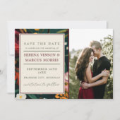 Aquamarine Hochzeit mit gemalt floraler Dunkelheit Save The Date (Vorderseite)