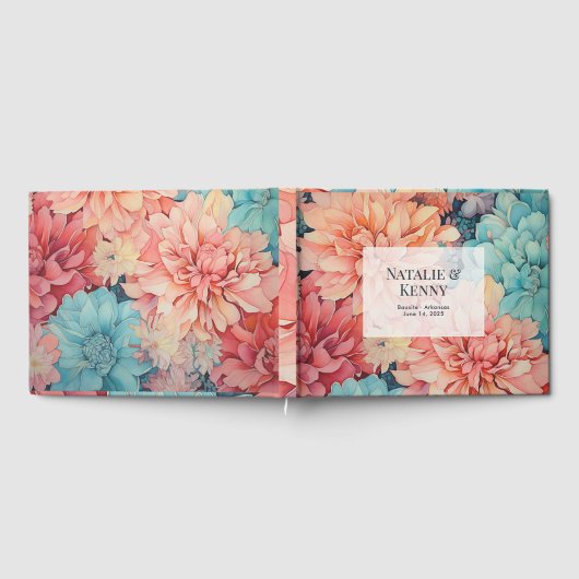 Aquamarine Hochzeit mit Korallen und Champagner Gästebuch (Voll)