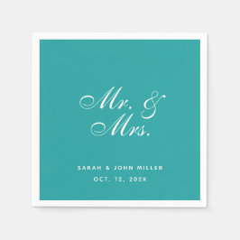 Aquamarine Hochzeit Mr. and Mrs. Elegant Script Serviette