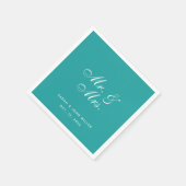 Aquamarine Hochzeit Mr. and Mrs. Elegant Script Serviette (Ecke)
