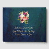 Aquamarine Hochzeit, Navy, Green, Gold Bold Floral Gästebuch (Rückseite)