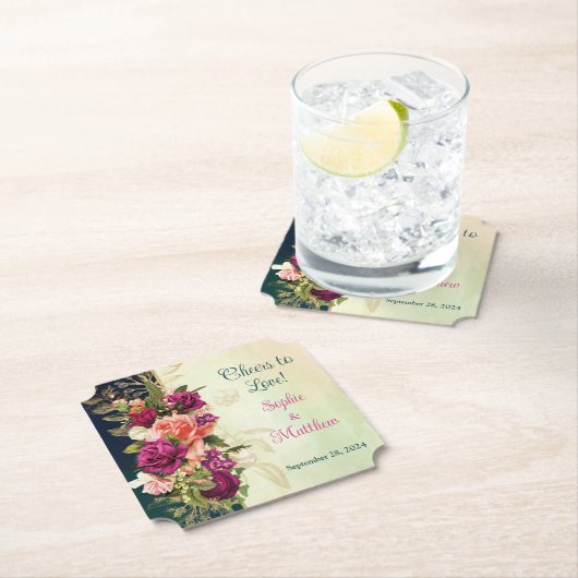 Aquamarine Hochzeit, Navy, Green, Gold Bold Floral Untersetzer (Vor Ort)