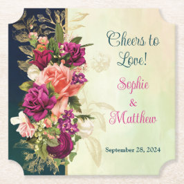 Aquamarine Hochzeit, Navy, Green, Gold Bold Floral Untersetzer