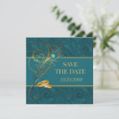 Aquamarine Hochzeit Pfau Save The Date (Stehend Vorderseite)