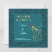 Aquamarine Hochzeit Pfau Save The Date (Rückseite)