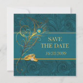 Aquamarine Hochzeit Pfau Save The Date (Vorderseite)