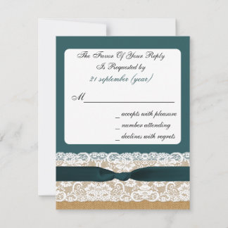 Aquamarine Hochzeit und Burlap RSVP Karte