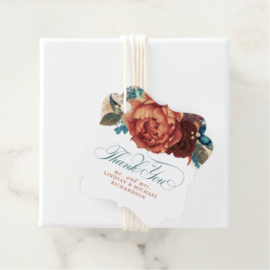 Aquamarine Hochzeit und Terracotta Floral Wedding Geschenkanhänger (Beispiel)