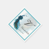 Aquamarine Hochzeit von Blue Peacock Plume Serviette (Ecke)