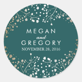 Aquamarine Hochzeit von Gold Foil Gipskraut Runder Aufkleber