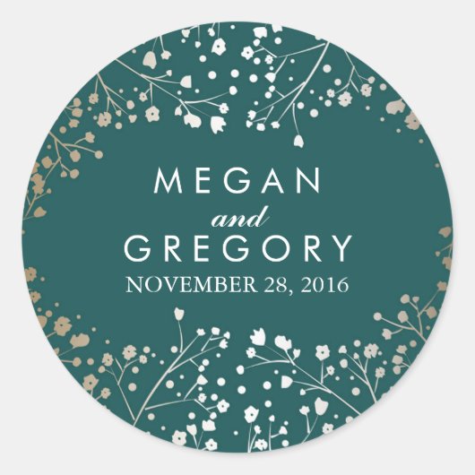 Aquamarine Hochzeit von Gold Foil Gipskraut Runder Aufkleber (Vorderseite)