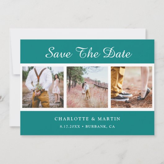 Aquamarine Hochzeitfotomaterial speichern Sie die Save The Date (Vorderseite)