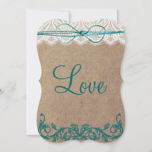 Aquamarine Hochzeits-Einladungen rustikale Einladung (Rückseite)