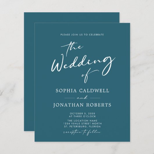 Aquamarine Hochzeitseinladung für das gesamte Budg (Vorne/Hinten)