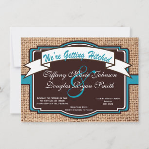 Aquamarine Hochzeitseinladungen mit Hitched Burlap Einladung