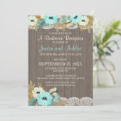 Aquamarine Hochzeitsempfehlung mit Blumen und Spit Einladung (Stehend Vorderseite)