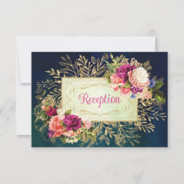 Aquamarine Hochzeitsfeier, Navy, Gold Bold Florals Einladung