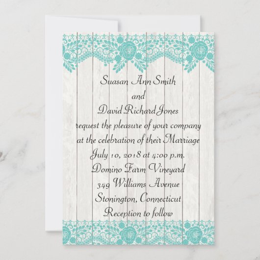 Aquamarine Hochzeitsfeier und Einladung aus Holz (Vorderseite)