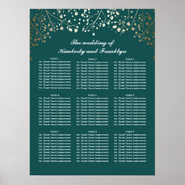 Aquamarine Hochzeitskarte für Gold-Gipskraut Poster