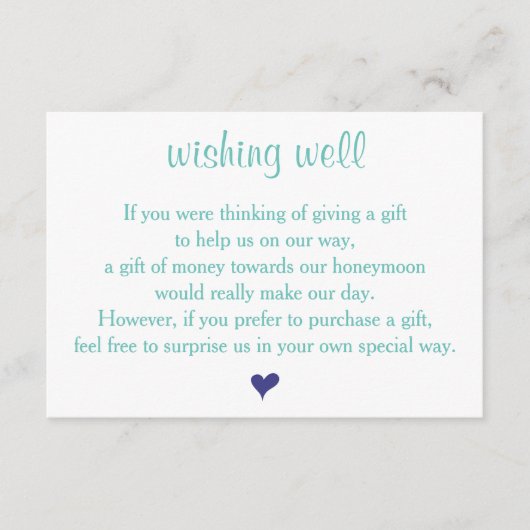 Aquamarine Hochzeitskarten für leichte Wünsche Begleitkarte (Vorderseite)