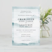 Aquamarine Hochzeitslandschaft in Aquarellen Einladung (Stehend Vorderseite)