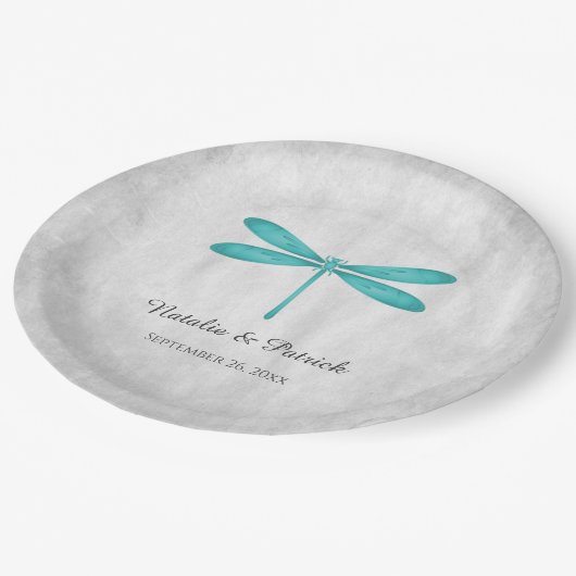 Aquamarine Hochzeitspapier-Teller Pappteller (Schrägansicht)