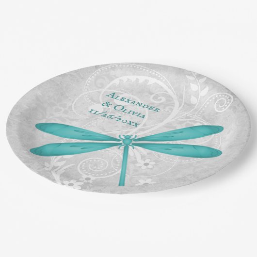 Aquamarine Hochzeitsplatte Pappteller (Schrägansicht)