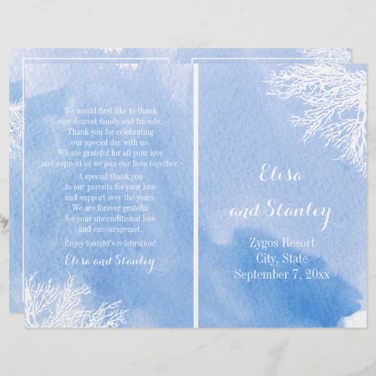 Aquamarine-Hochzeitsprogramm für Korallenriff (Vorne/Hinten)