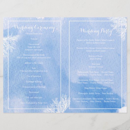 Aquamarine-Hochzeitsprogramm für Korallenriff (Rückseite)