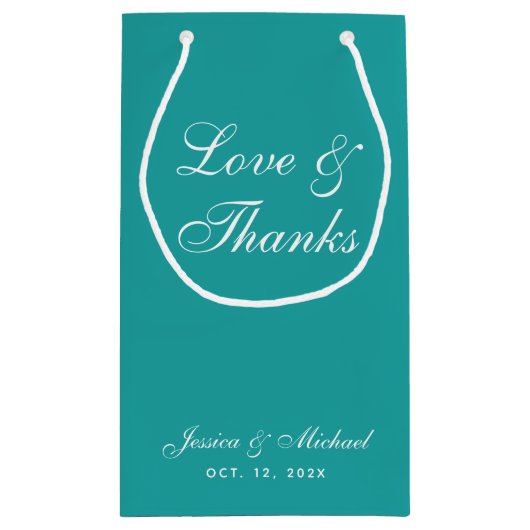 Aquamarine Hochzeitsskript-Liebe & Dank Simple Blu Kleine Geschenktüte (Rückseite)