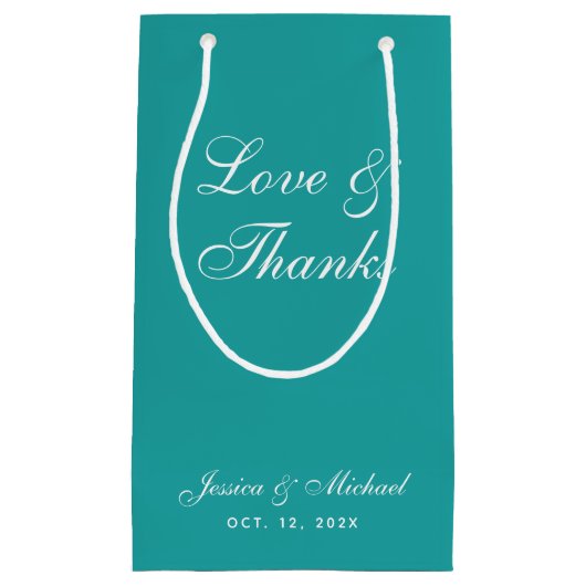 Aquamarine Hochzeitsskript-Liebe & Dank Simple Blu Kleine Geschenktüte (Vorderseite)