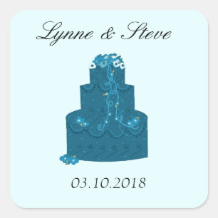 Aquamarine Hochzeitstorte Save the Date Quadratischer Aufkleber